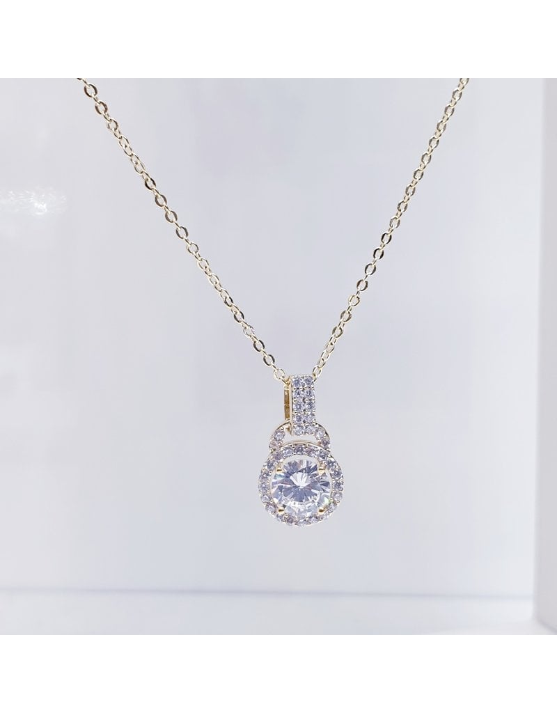 SCE0095 -Gold, Single Stone Pendant Short Necklace