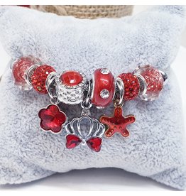 BAF0001 - Red, Flower, Crown, Starfish Charm Bracelet