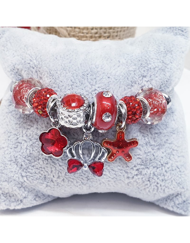 BAF0001 - Red, Flower, Crown, Starfish Charm Bracelet