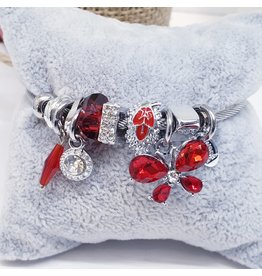 BAF0003 - Red, Butterfly, Square Charm Bracelet