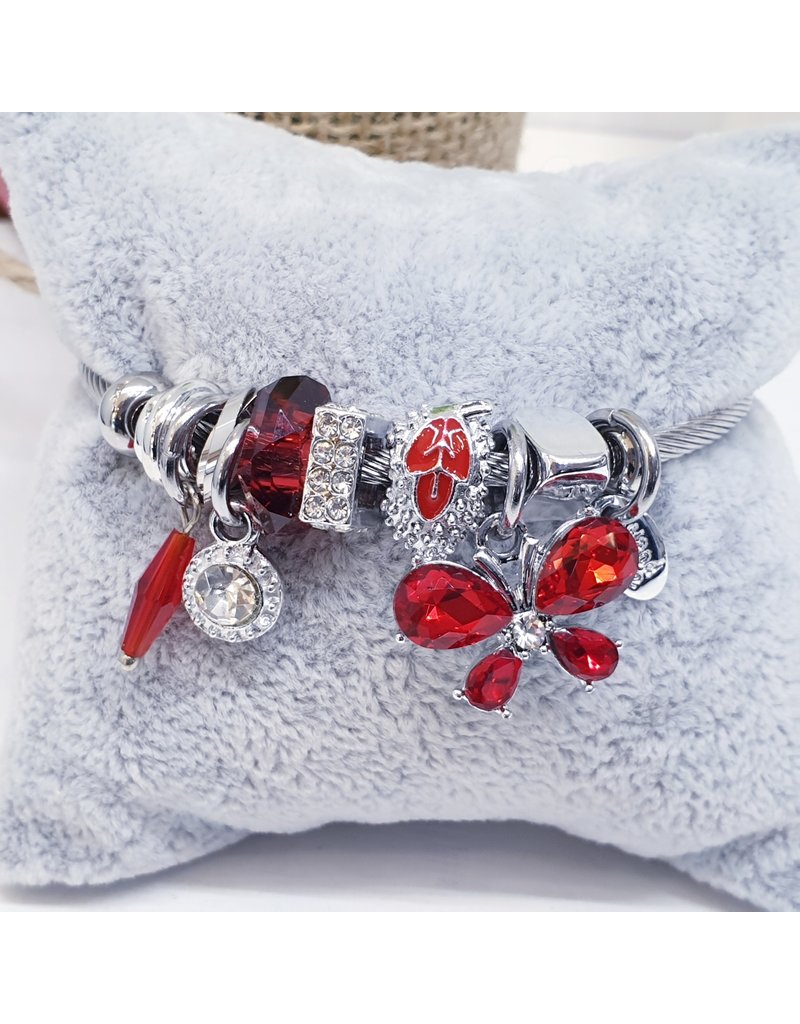 BAF0003 - Red, Butterfly, Square Charm Bracelet