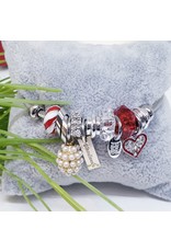 BAF0004 - Red, Heart, Pearl Charm Bracelet