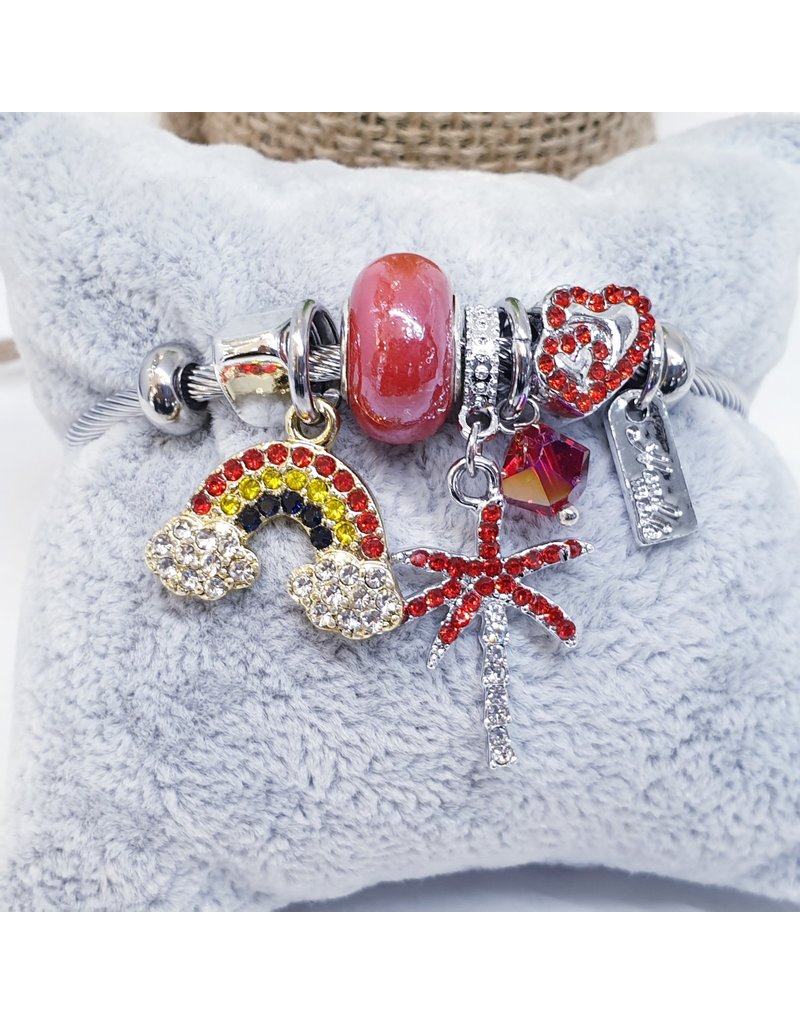 BAF0005 - Red, Palm, Rainbow, Hearts Charm Bracelet