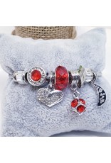 BAF0007 - Red, Silver Heart Charm Bracelet