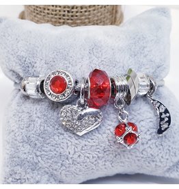 BAF0007 - Red, Silver Heart Charm Bracelet