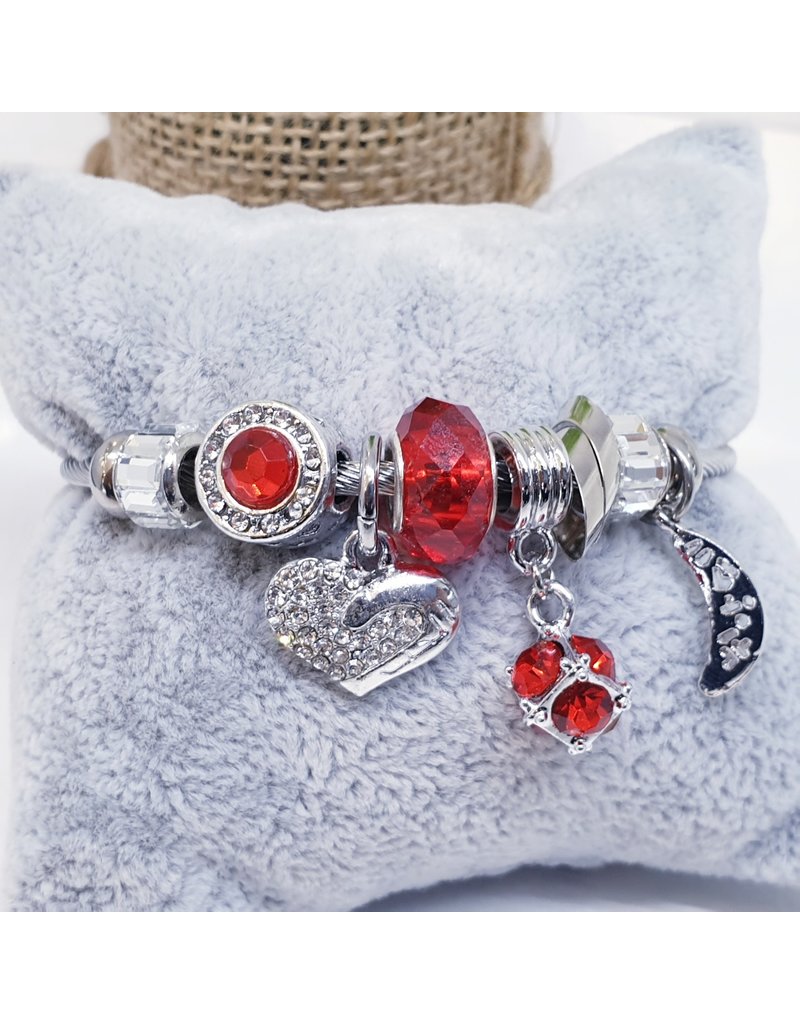 BAF0007 - Red, Silver Heart Charm Bracelet