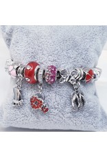 BAF0014 - Red, Pink, Sandal, Foot, Crown Charm Bracelet