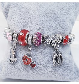 BAF0014 - Red, Pink, Sandal, Foot, Crown Charm Bracelet