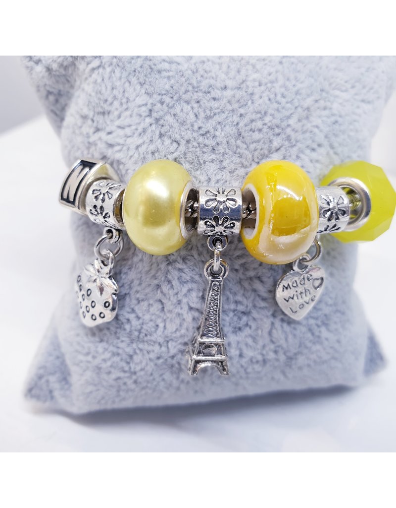 BAF0016 - Lemon, Yellow, Strawberry, Eifel Tower N Charm Bracelet