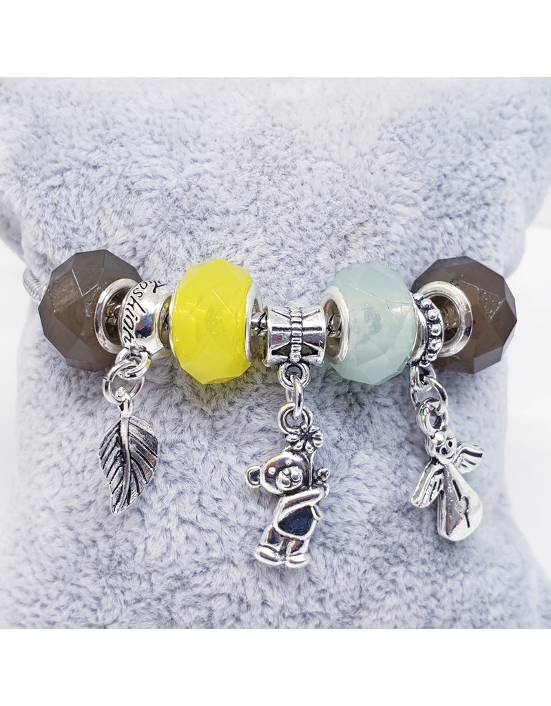 BAF0017 - Yellow, Blue, Angel, Teddy, Leaf Charm Bracelet