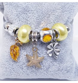 BAF0018 - Yellow, Mustard, Starfish, Leaf Charm Bracelet