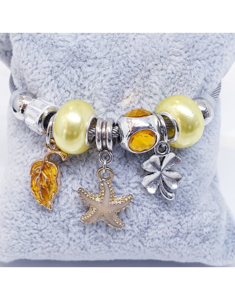 BAF0018 - Yellow, Mustard, Starfish, Leaf Charm Bracelet