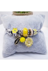 BAF0019 - Yellow, Pearl, Sunflower Charm Bracelet