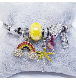 BAF0021 - Yellow, Palm, Rainbow, Hearts Charm Bracelet