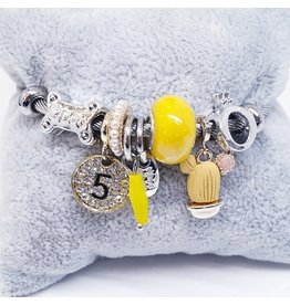 BAF0023 - Yellow, Cactus, Bone, 5 Charm Bracelet