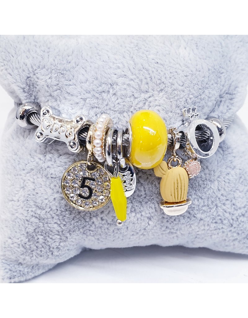 BAF0023 - Yellow, Cactus, Bone, 5 Charm Bracelet