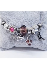 BAF0025 - Pink, Mauve, Silver Heart, Moon Charm Bracelet