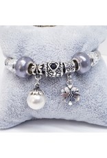 BAF0027 - Grey, Pearl, Flower Charm Bracelet