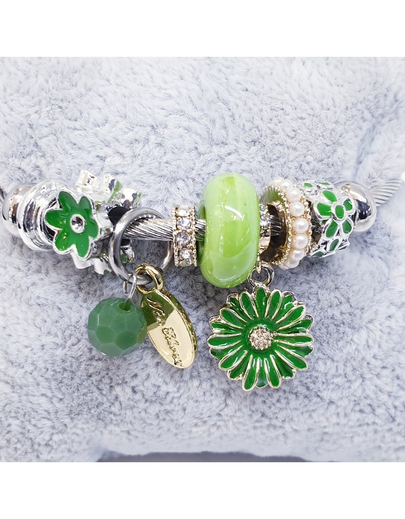 BAF0042 - Green, Flower Charm Bracelet