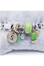 BAF0043 - Green, Cactus, Bone, 5 Charm Bracelet