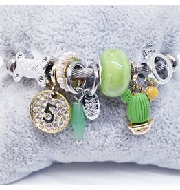 BAF0043 - Green, Cactus, Bone, 5 Charm Bracelet