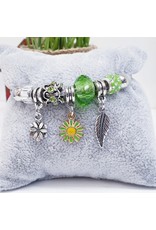 BAF0045 - Green, Feather, Flower Charm Bracelet