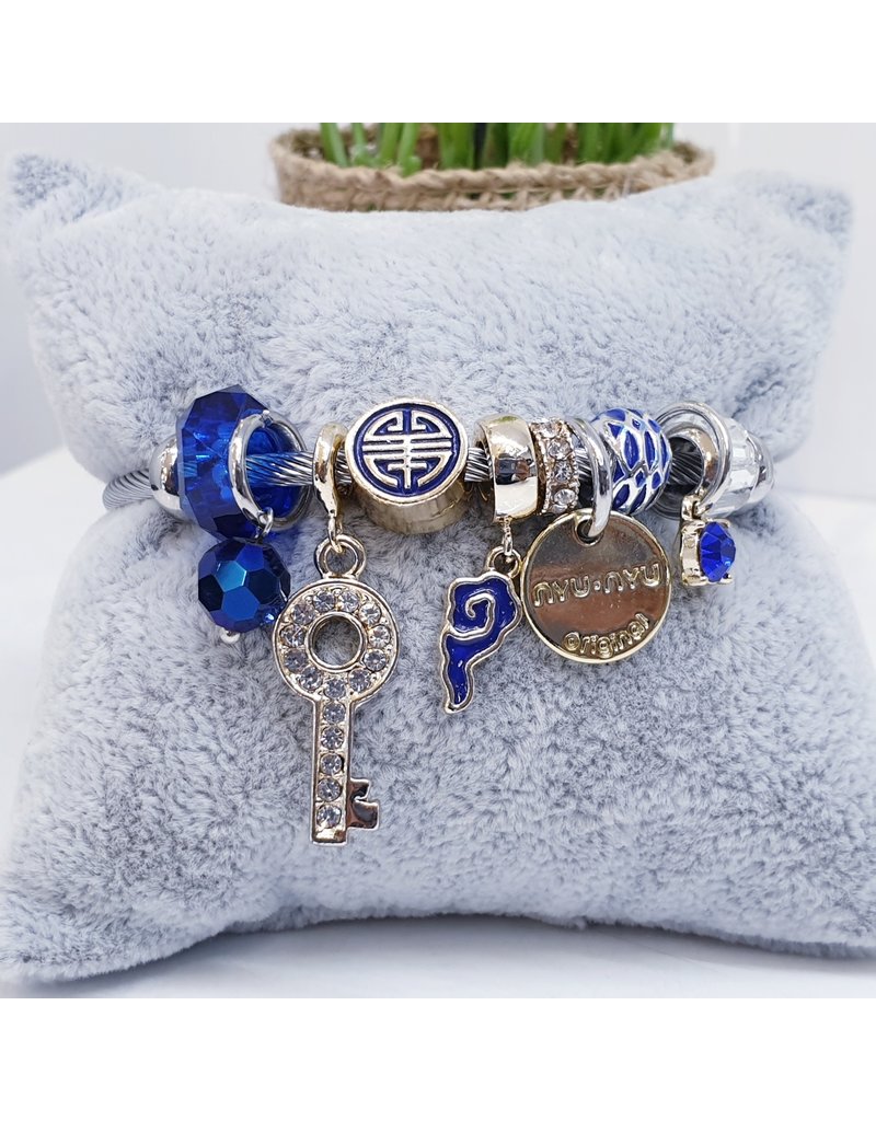 BAF0056 - Dark Blue, Royal Blue, Key Charm Bracelet