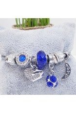 BAF0057 - Royal Blue, Silver Heart Charm Bracelet