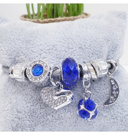 BAF0057 - Royal Blue, Silver Heart Charm Bracelet