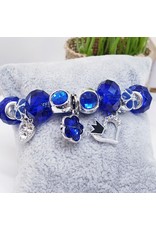 BAF0058 - Royal Blue, Heart Crown Flower Charm Bracelet