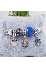 BAF0060 - Royal Blue, Heart Flowers Charm Bracelet