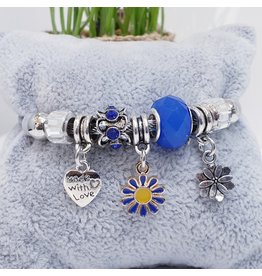 BAF0060 - Royal Blue, Heart Flowers Charm Bracelet