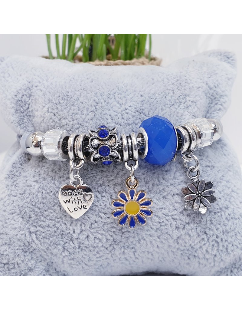 BAF0060 - Royal Blue, Heart Flowers Charm Bracelet