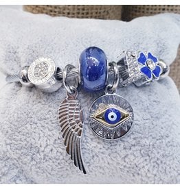 BAF0063 - Royal Blue, Wing, Evil Eye Charm Bracelet