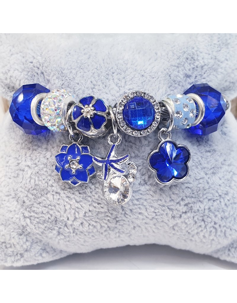 BAF0067 - Royal Blue, Starfish , Flower Charm Bracelet