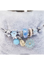 BAF0072 - Baby Blue, Teal, Flower Charm Bracelet