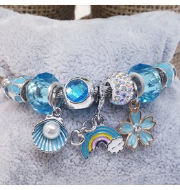 BAF0078 - Turq, Half Oyster, Flower, Rainbow Charm Bracelet