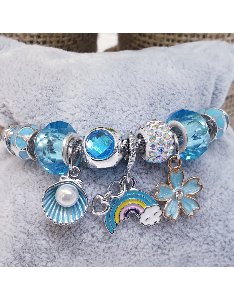 BAF0078 - Turq, Half Oyster, Flower, Rainbow Charm Bracelet