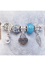 BAF0079 - Turq Adj, Heart, Leaf Charm Bracelet