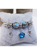 BAF0084 - Blue, Leaf, Flower Charm Bracelet