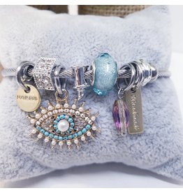 BAF0085 - Blue, Eye, Cubes Charm Bracelet