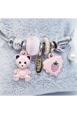 BAF0088 - Pink , Teddy, Strawberry Heart Charm Bracelet