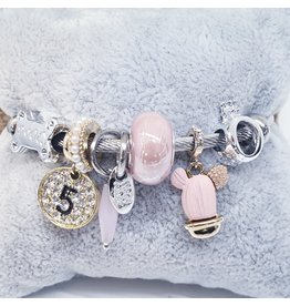 BAF0089 - Pink, Cactus, Bone, 5 Charm Bracelet