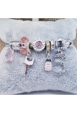 BAF0094 - Pink, Lock, Key, 5 Charm Bracelet