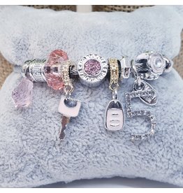 BAF0094 - Pink, Lock, Key, 5 Charm Bracelet