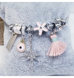 BAF0095 - Pink, Tassle, Star, Evil Eye Charm Bracelet