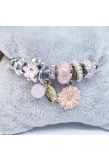 BAF0098 - Pink, Pink Flower Charm Bracelet