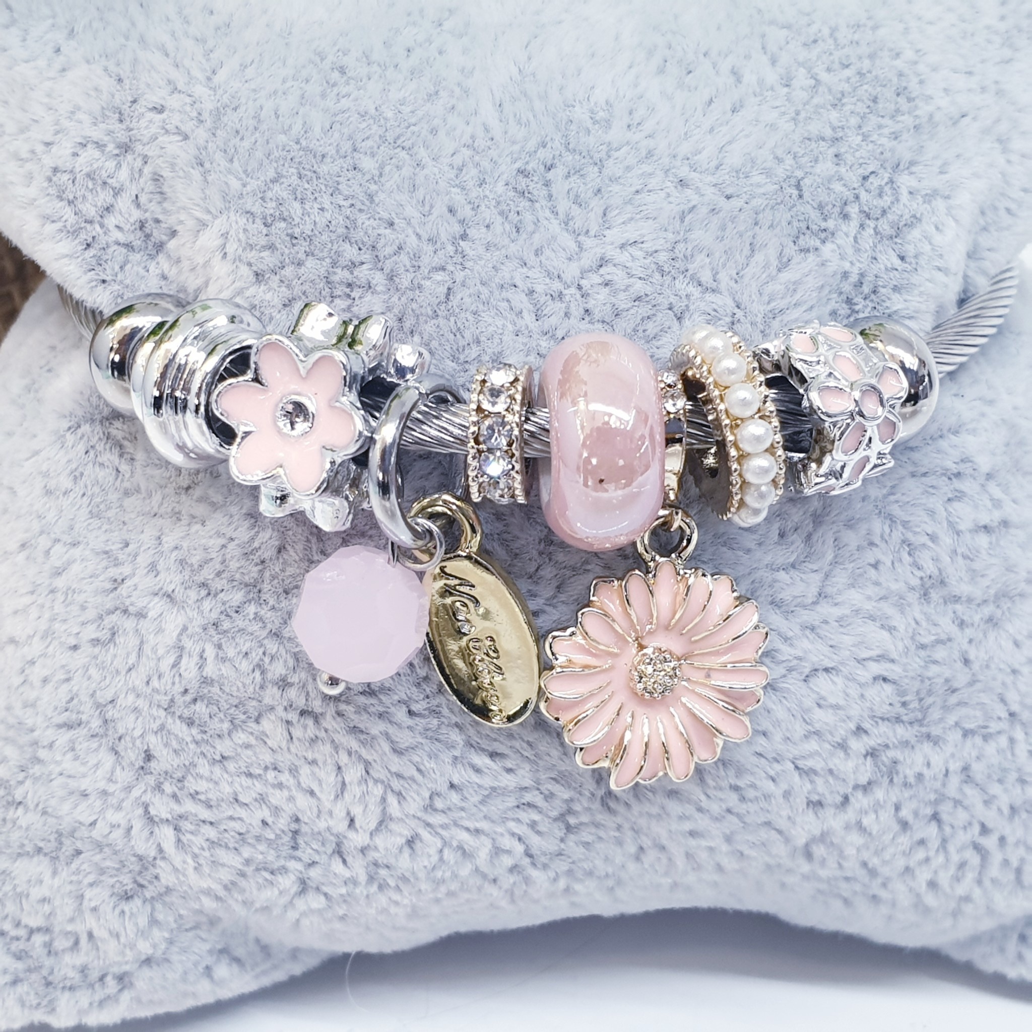 Pink Flower Charm Bracelet