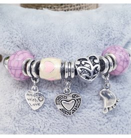 BAF0100 - Purple, Heart, Feet Charm Bracelet