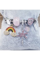 BAF0103 - Pink , Rainbow ,Palm And Heart Charm Bracelet